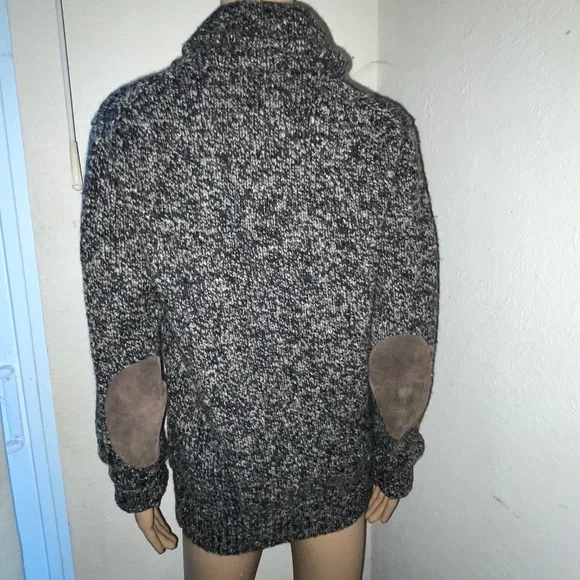 Mens Vintage J CREW MARLED WOOL CARDIGAN LEATHER BUTTONS ELBOW PATCHES SZ S - Picture 4 of 7